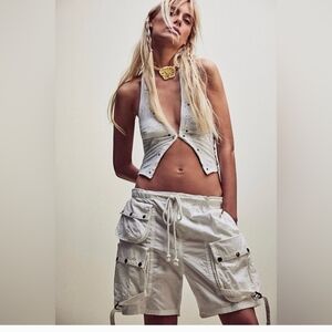 Free People Moon Bay Parachute Shorts in Optic White